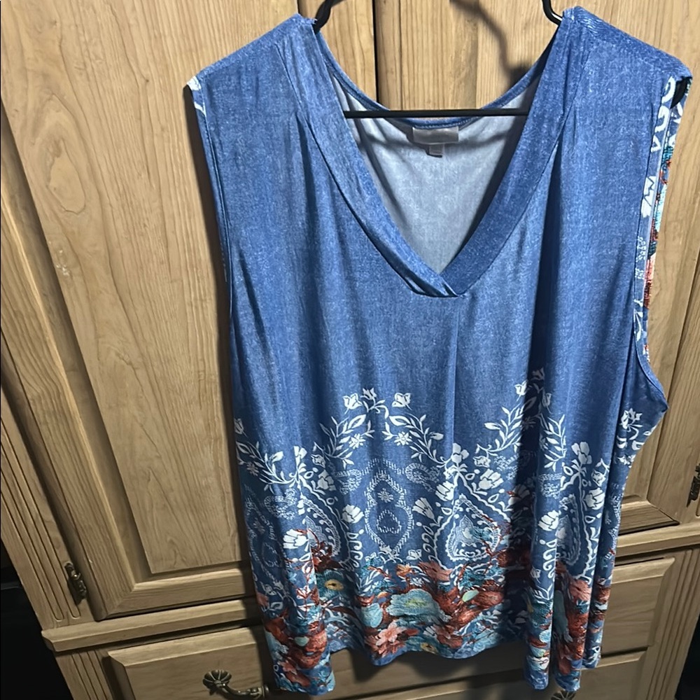 Avenue Blue and White Sleeveless Tank Top